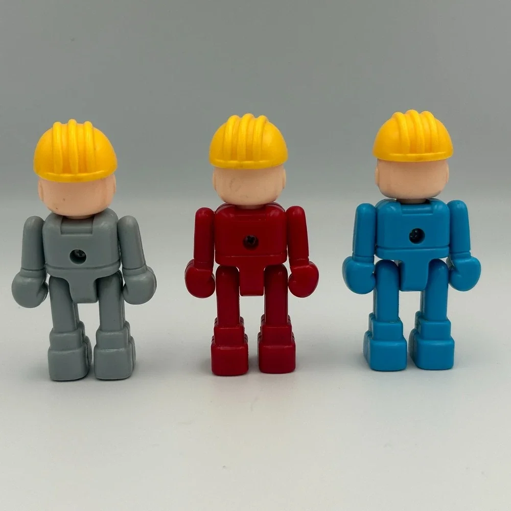 Vintage Playmobile Three Construction Workers -Hard Hats Men at Work Figures (3)